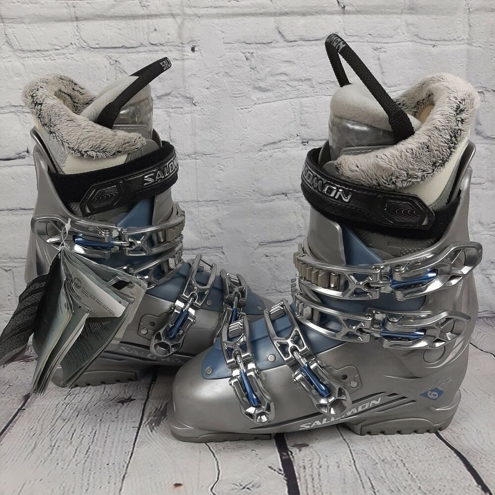 Salomon Performa 6 Ski Boots Women Mondo 25.0 US 7.5 ISO 5355 Silver Faux Fur